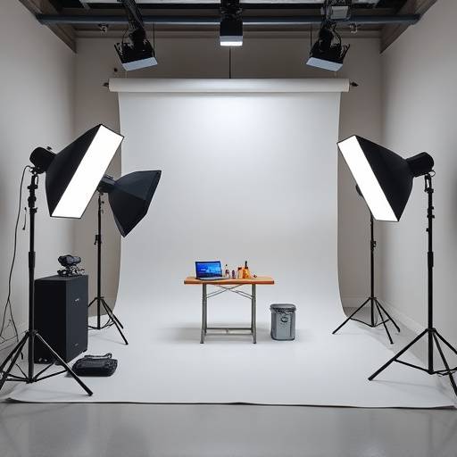 Product photography studio with controlled lighting environment